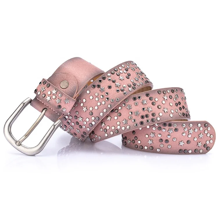 Metal Studded Jeans Pants Belts Women 
