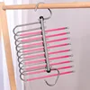 Nine red round tube trouser racks