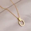 Golden Double Ring Pendant Necklace