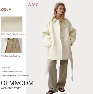 Ladies Wool and Cashmere Blended Strap Coat Women's Premium Outerwear