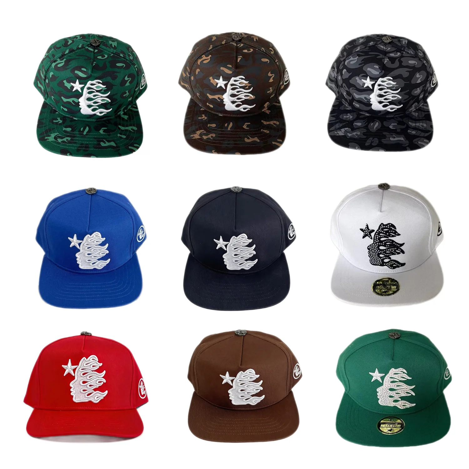 Hellstar Studio Rhinestone-Embroidered Cotton 6-Panel Baseball Cap | Mens/Womens Unisex Sports Hip-Hop Adjustable Snapback