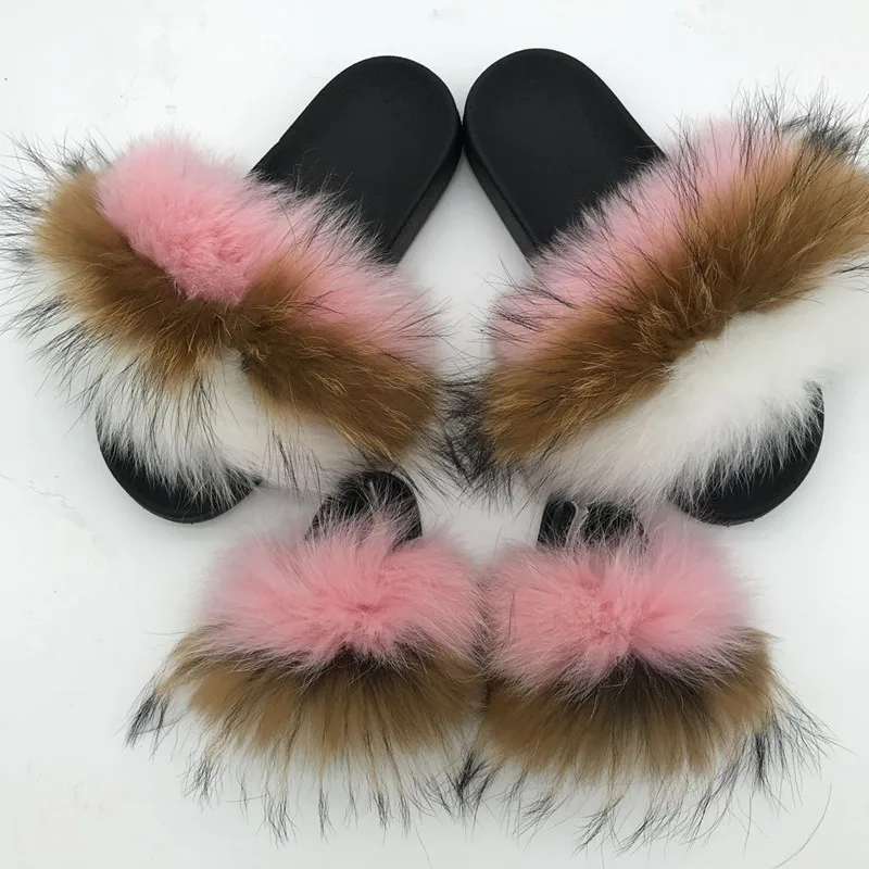 Летние сандалии из меха енота, меховые Шлепанцы из ПВХ, натуральный мех лисы, шлепанцы с ремешком, разные цвета