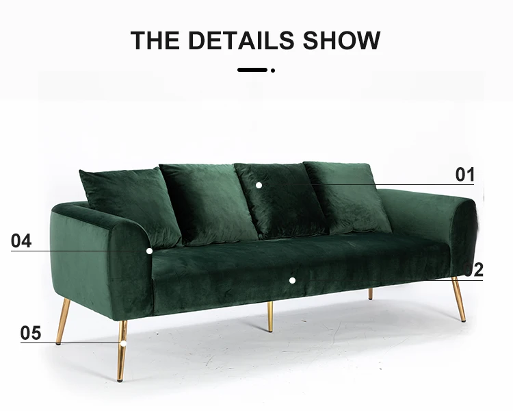 Changde Mid-Century Modern Design Settee Sofa for Living Room Metal Legs Easy Assembly Velvet Surface Couch