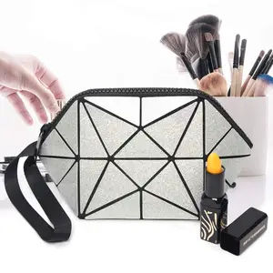 Fashion Girls Lingge Cosmetic Bags & Cases Girls Pu Leather Waterproof Geometric Cosmetic Bag