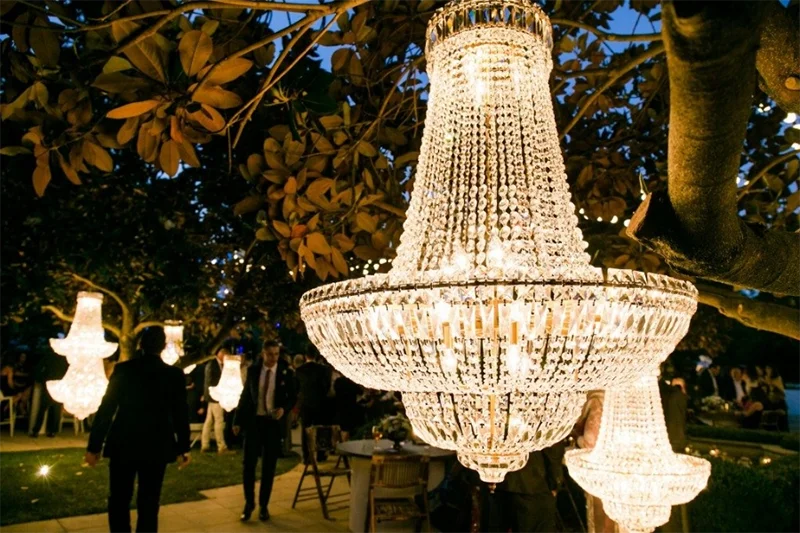 Breathtaking Unique Wedding Decoration Ideas Pendant lights to Brighten Luxury Waterproof Outdoor Wedding Crystal Chandeliers