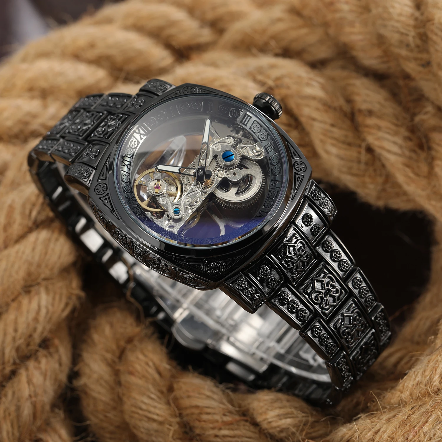 Forsining Men's Automatic Mechanical Watch Vintage Hollow Style_voghion.com