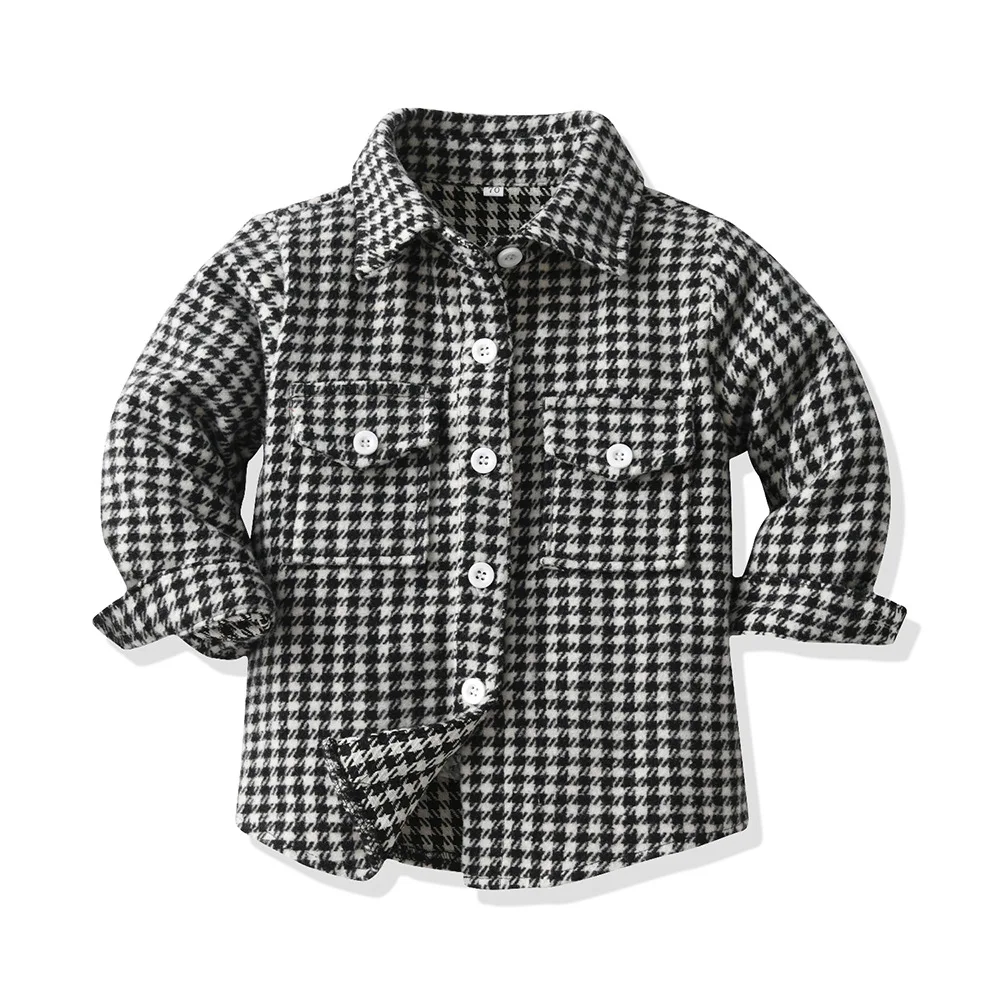 Girls Flannel Plaid Shirt Black SANGTREE Girls Cropped Plaid Shirt