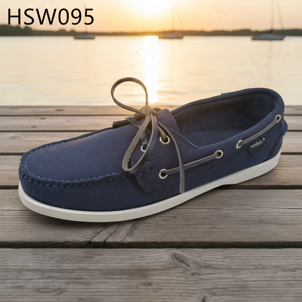 ZYF، حذاء مشي خارجي كلاسيكي على شكل قارب (Boat Shoes)، متوفر بألوان متعددة، مصنوع من الجلد المدبوغ (Suede Leather)، مناسب للفعاليات المجتمعية، ويتميّز بنعل مطاطي متين، وهو من نوع Penny Shoes، الطراز HSW095