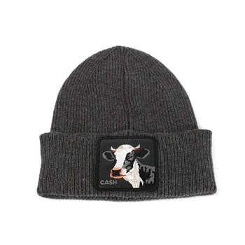 Wholesale custom your logo warm knit hat with embroidered patch cold cap