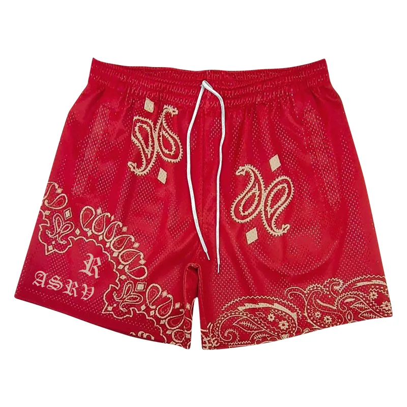 Designer Cropped Fit Polyester Mesh Basketball Shorts Custom  Summer Basic plus size Men's printed Paisley Shorts941_voghion.com