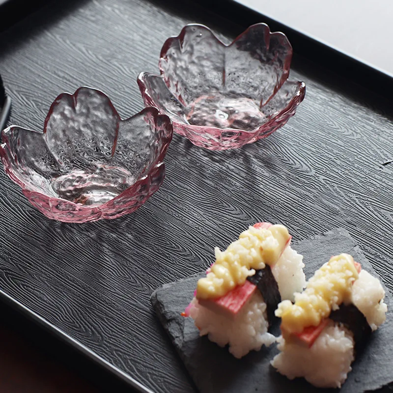 Pink Glass Bowls Set Of 4, Small Dipping Dishes Sauce Plates- Japanese Sakura Flower Cherry Blossom Shaped Bowl For Dessert, Ice Cream, Miso Soup