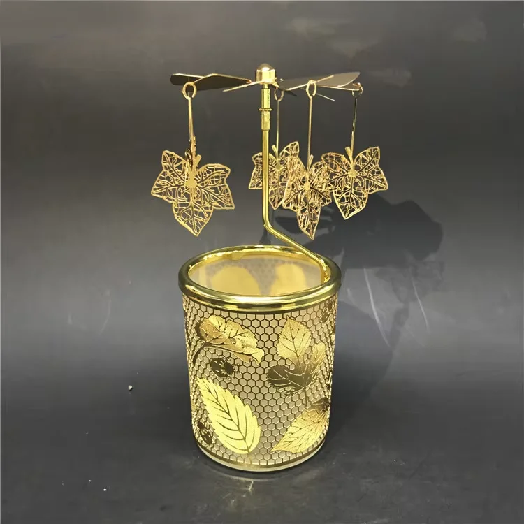 Wholesale Customized Spinning Rotating Maple Leaf Carousel Tealight Candle Holders for Wedding Gift