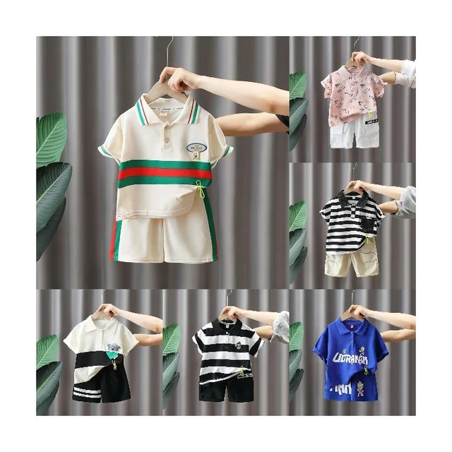 2024 New Boys' Summer Suit Medium Children's Short-sleeved T-shirt POLO Shirt Two Sets