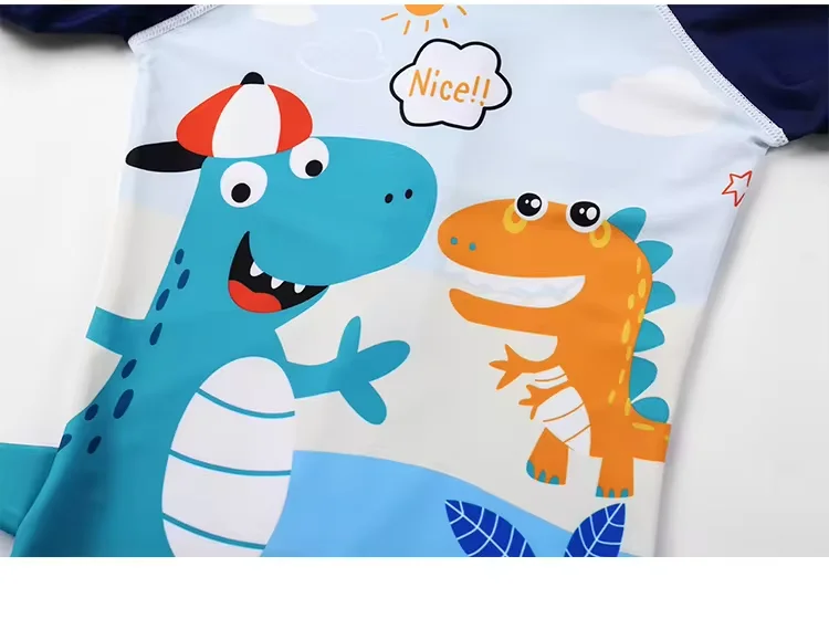 New upf50+ Cute shark dinosaur Cartoon zipper polyester Children's baby One-piece Boys Swimsuit Quick-drying Kid Swimwear details