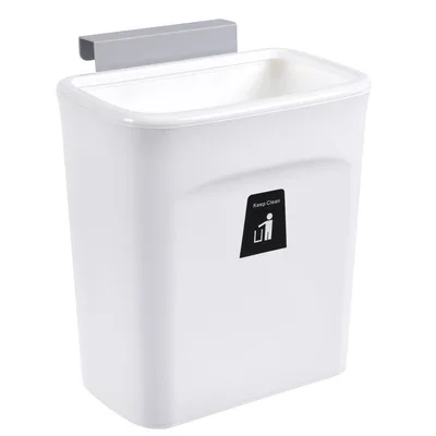 Wall Mounted Kitchen Cabinet Door Garbage Bin With Lid Plastic Hanging Waste Bin Punch-Free Trash Can