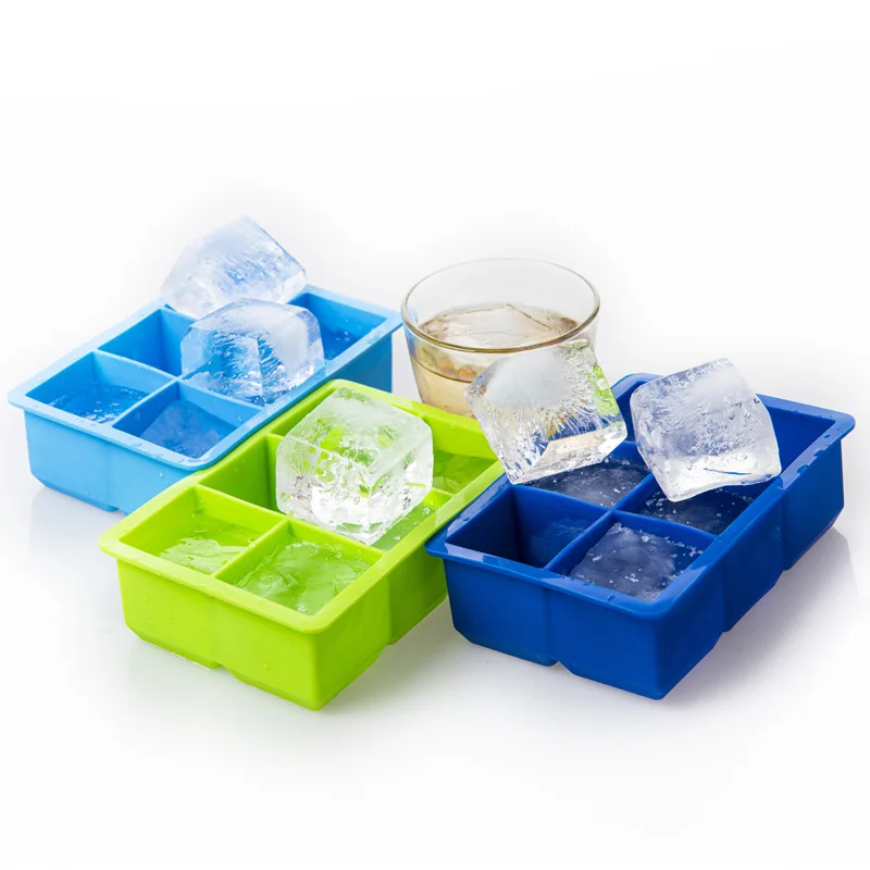 6 Giant Eco-Friendly Silicone Ice Cube & Ice Cream Tray Set - Personalized Safe Kitchen Tool with Cone Holder