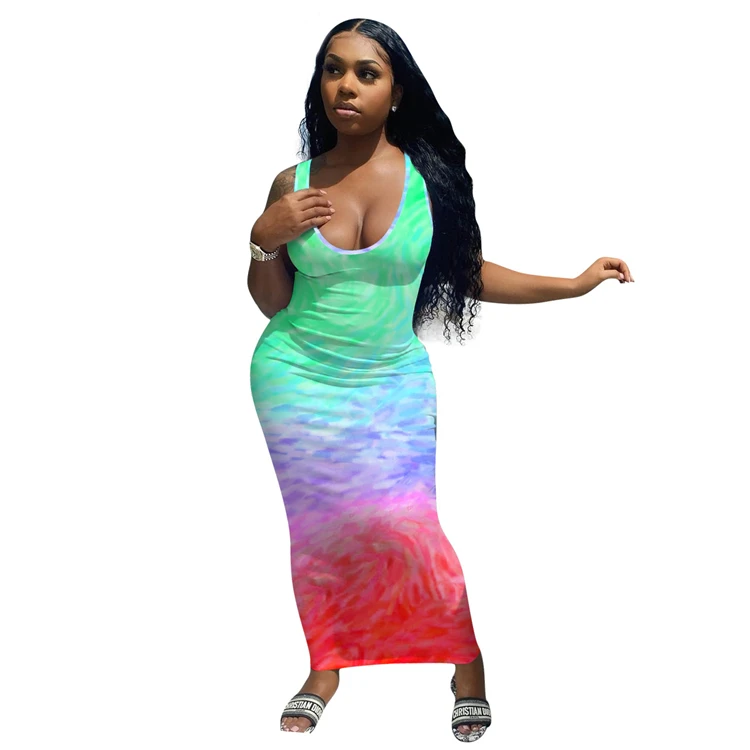 MOEN vestido de dama Colorful Bodycon Trendy Women Clothing Casual Dresses 2021 Long Maxi Dress