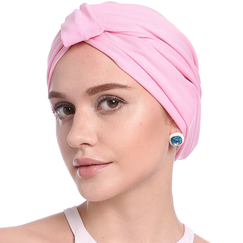 Шапка-тюрбан Женская хлопковая, мусульманский головной убор, яркий цветной головной убор, хиджаб в мусульманском стиле