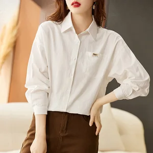 2026 Women's Long-Sleeve White Shirt Cotton Top