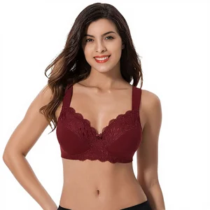 Women's Curve Muse Plus Size Unlined Minimizer Wirefree Bras with Lace-3Pack