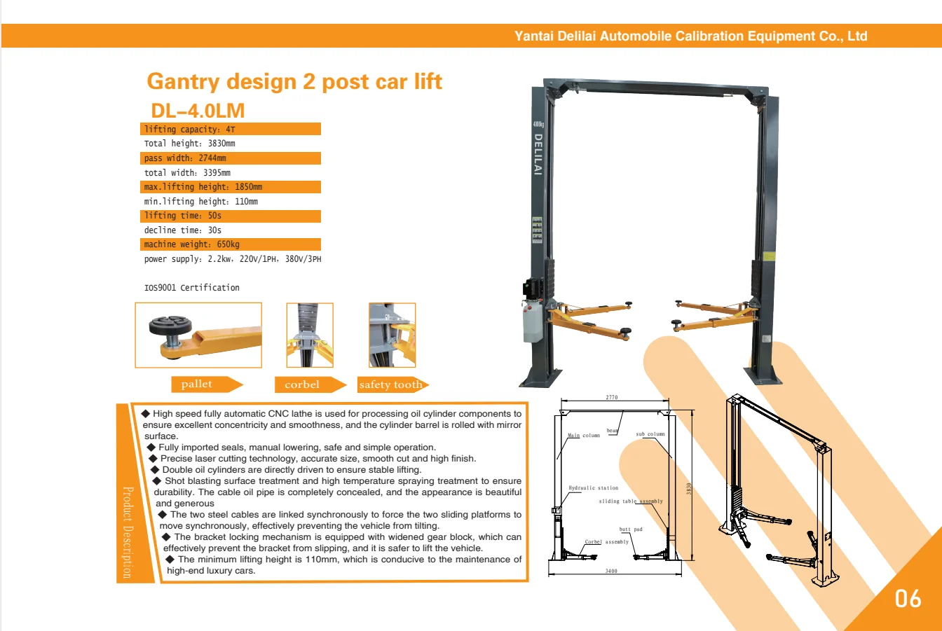 Manual Release Porch Design Two Post Car Lift, Double Cylinder Hydraulic Lift Two Post ,Adjustable Two Post Car Lift