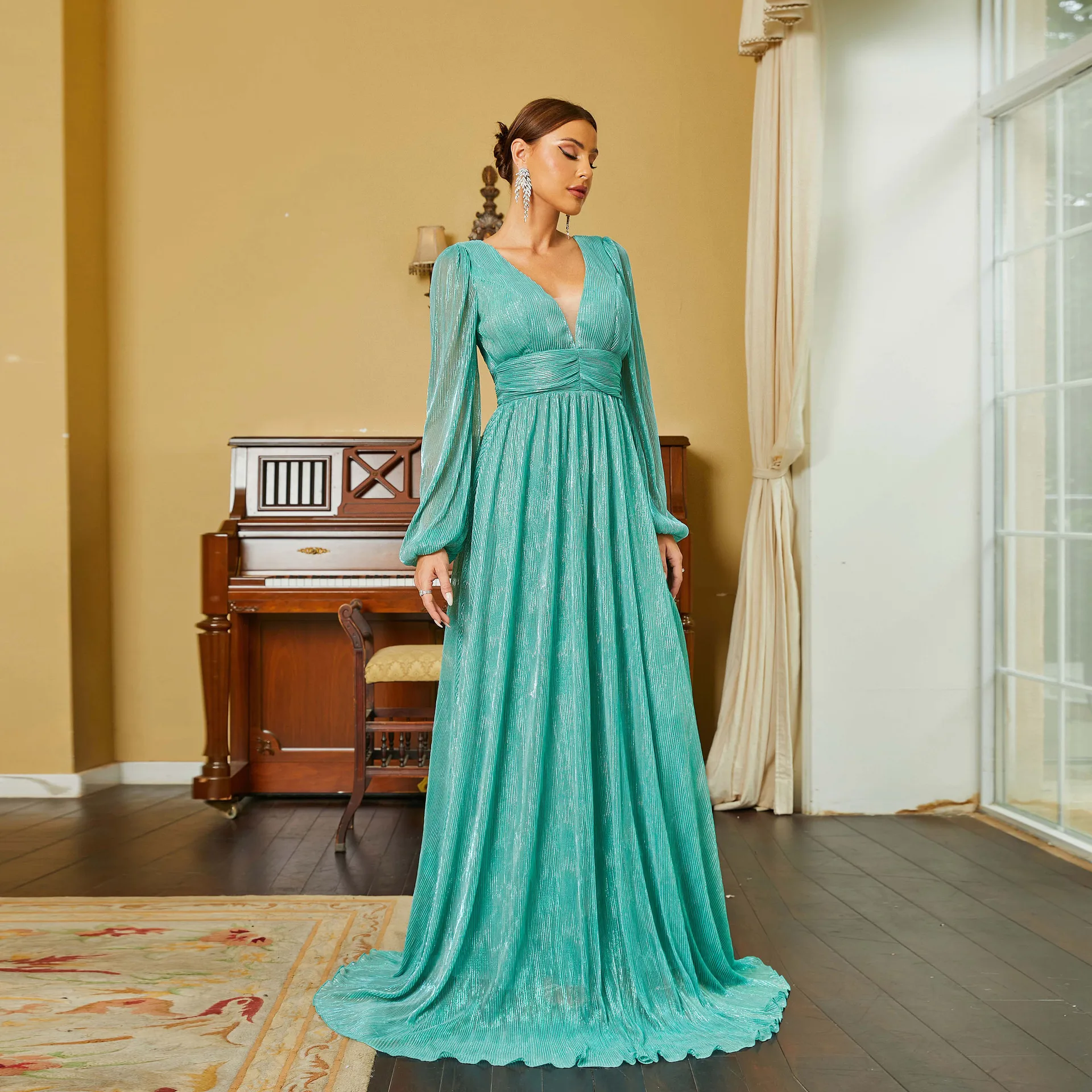 long sleeve maxi dress for prom Beaded with Long Sleeves Midnight / 6 Fitted waist with a flowing A Layla's Twisted Long Sleeve Maxi