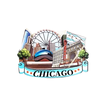 Chicago USA 3D Landmark Fridge Magnet Souvenir Gift,Resin Handmade Chicago Refrigerator Magnet Home & Kitchen Decoration Collection