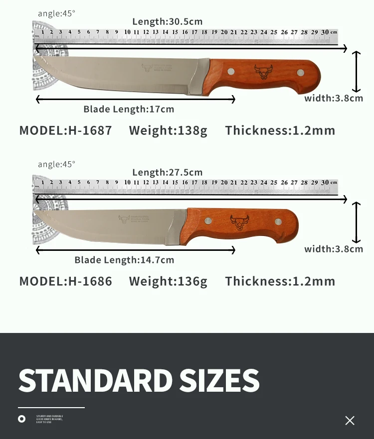 Online Popular Selling Kitchen Knives Set 3pcs Stainless Steel Kitchen Knife With Wooden Handle