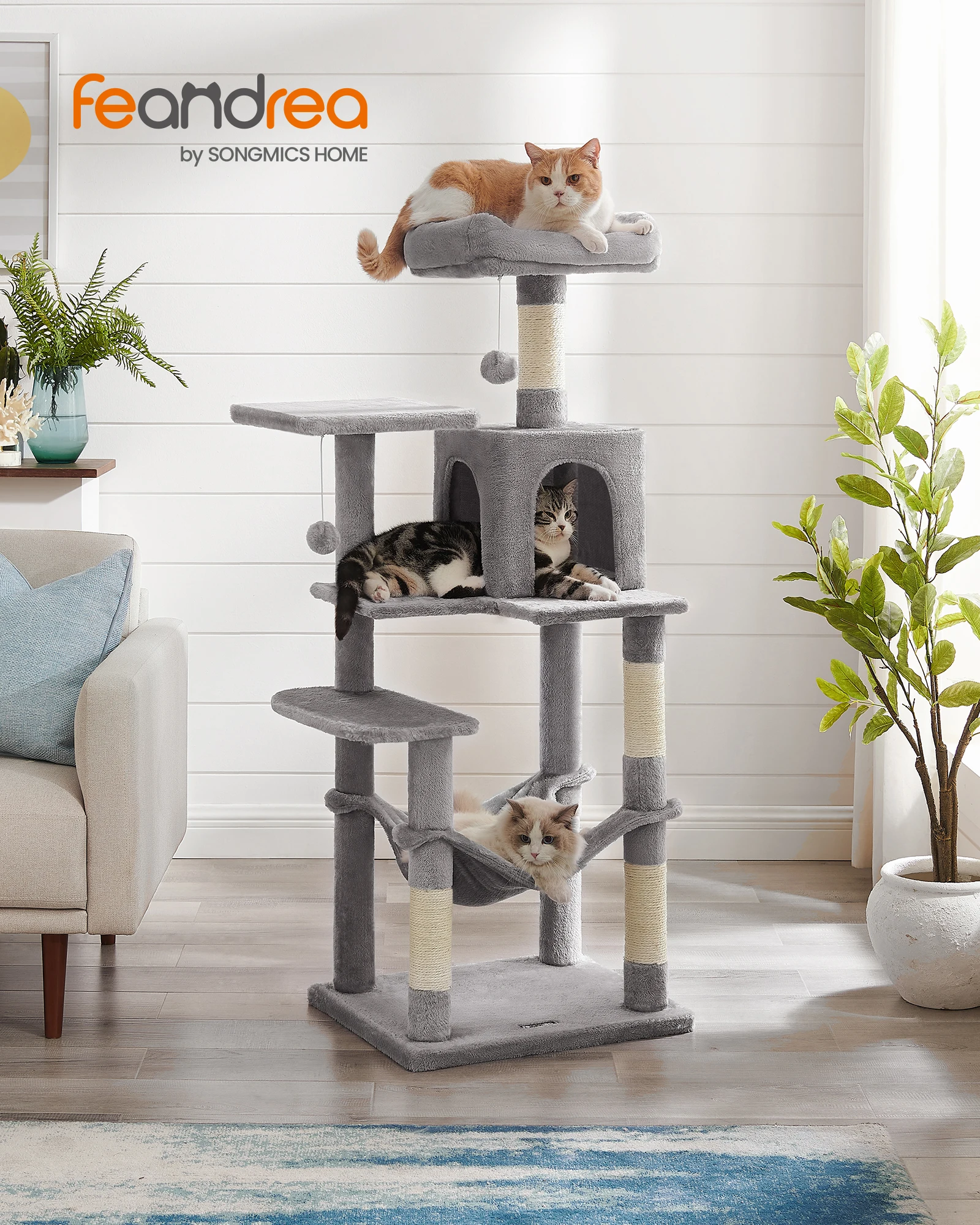 Feandrea Multilevel Plush Cat Condo With 4 Scratching Posts 143 Cm Cat