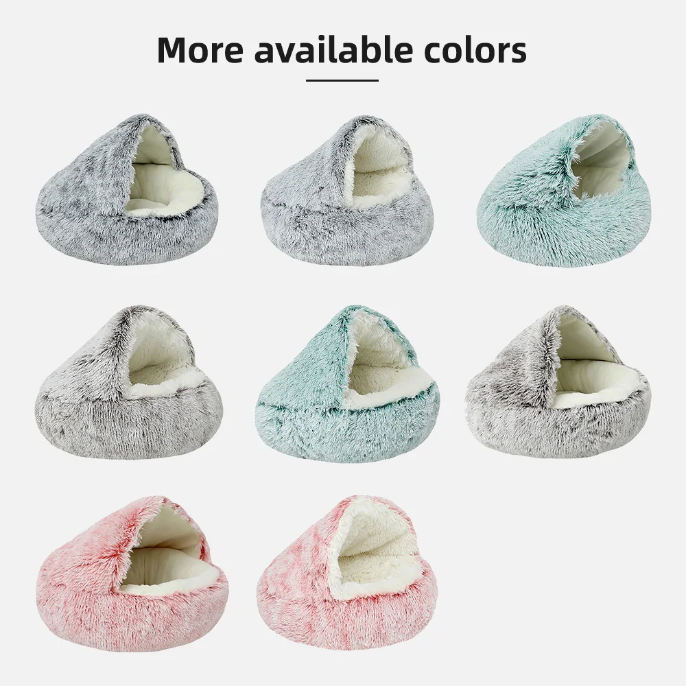 Winter Warm Faux Fur Solid Round Cat Bed Cave with Removable Washable  - product detail 4