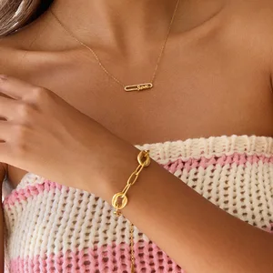 MW 18K PVD Gold Plating Stainless Steel  Pig Combine Nose Chain Bracelet and Waterproof Daily Wearing Oval