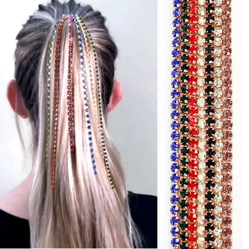 Multicolor Headdress Wig Extension Decorative Head Chain Rhinestone Claw Chain Fashion Colorful One-word Clip Hair Chain