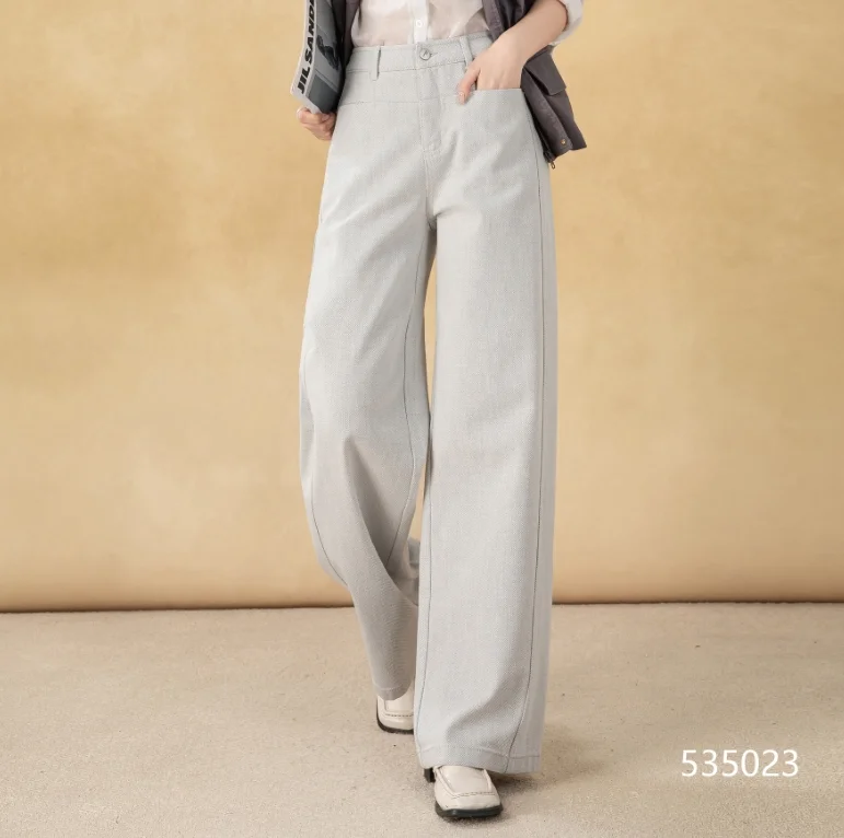 Women's Vintage-Style Straight Stretch Denim Pants Breathable Dark Wash Relaxed Wide-Leg for Summer Autumn Formal Wear
