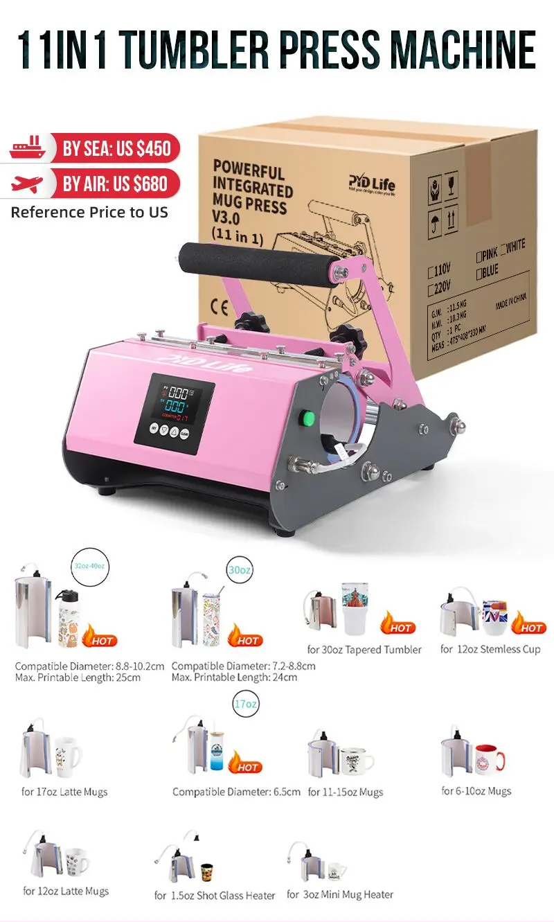 PYD Life USA Free Sea Shipping RTS Pink Teal 20 oz 30oz Sublimation Blanks  Printing Tumbler Heat Press Machine - AliExpress