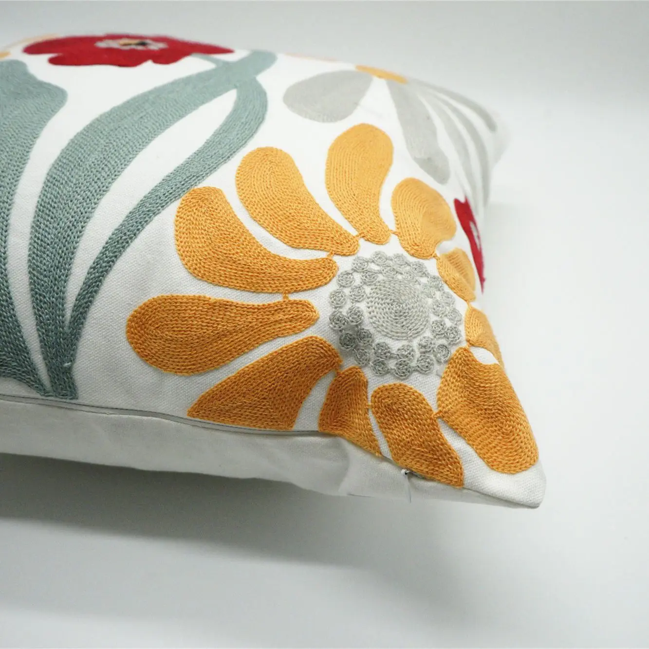 Modern Rustic Floral Cotton Boho Throw Pillow Case Embroidered Leaves Pattern for Home or Hospital Decor