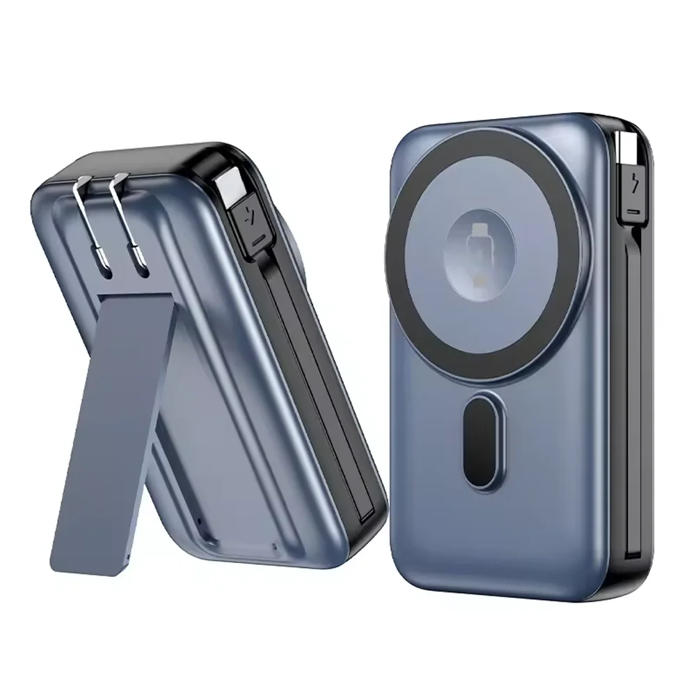 22.5W Magnetic Power Bank for Watches, 10000mAh Magnetic Power Bank Built-in AC Plug and Phone Holder PB185 Black/White/Blue