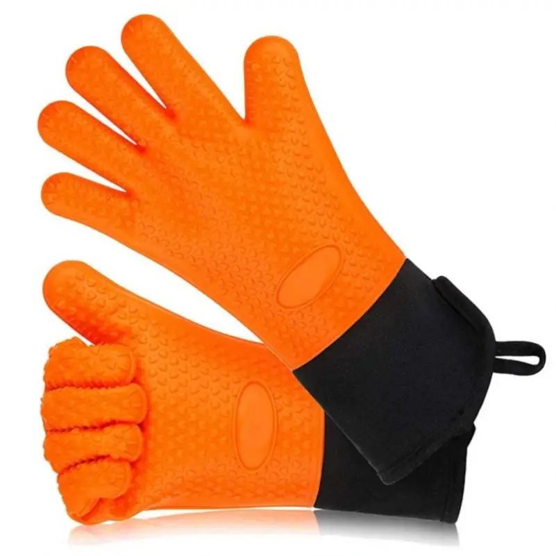 BBQ Silicone Gloves Oven Safe 15'' Extra Long Heat Resistant Dishwasher Safe Grilling Cooking Pot Holders Silicone Mitts Quilted