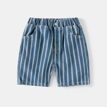 Children's denim shorts 2024 Summer new boys' striped pants baby fashion Middle pants fashion