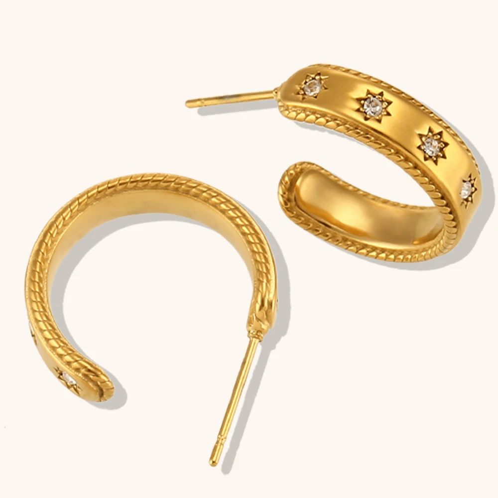 Dingran Stainless Steel Jewelry Striped Texture Earrings 18k Pvd Gold