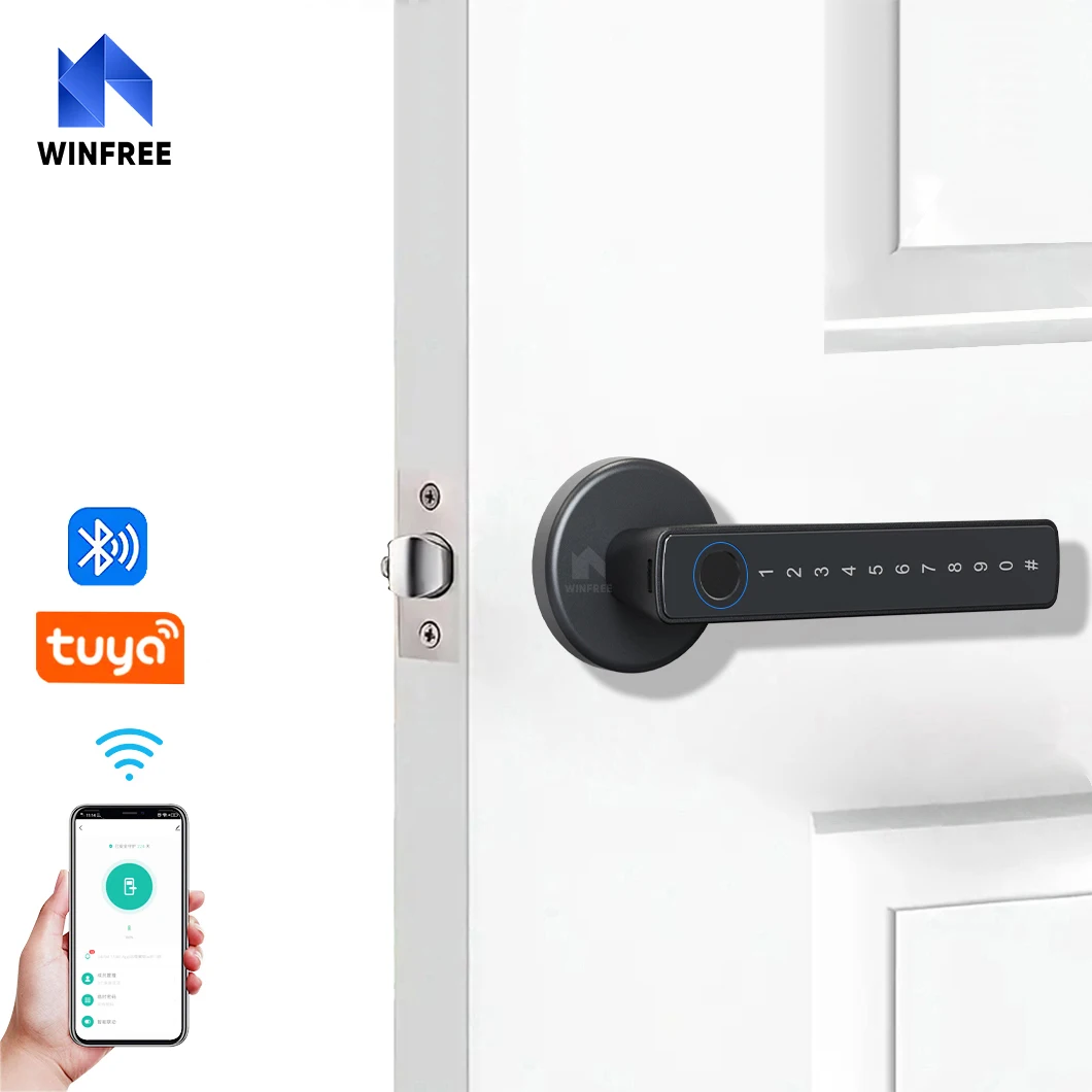 Tuya WiFi Biometric Fingerprint Door Lever Lock Intelligent Room Latch Lock Indoor Home Security Digital Smart Door Handle Lock