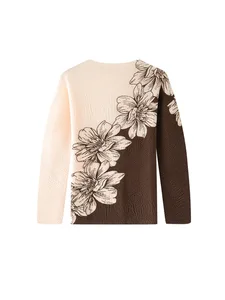 Miyake High-end Creative Printed Pleated Polyester Casual Top Women's Spring New Elegant Commuter All-match Long-sleeved T-shirt