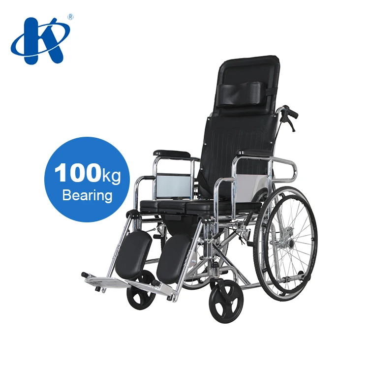 Kaiyang KY608GC Additional Backrest Lie Flat at 180 Degrees  Adjustable Footrest Removable Armrest Steel Commode Wheelchair
