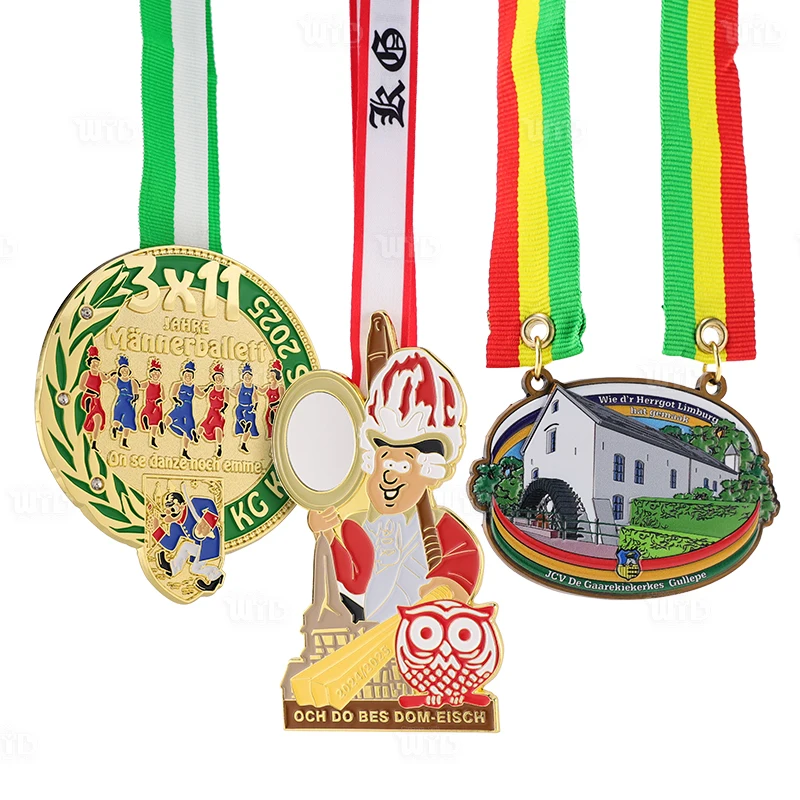 Medalha de Carnaval Personalizada de Fábrica com Fitas, Alta Qualidade, Medalhão de Festa de Carnaval, Medalha Metálica Personalizada com Esmalte 3D