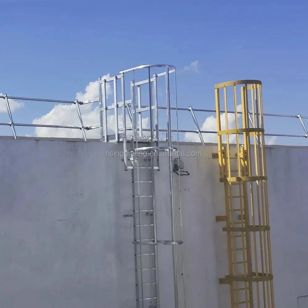 Building Material Wall Climb Ladder with Safety Cage Step Vertical Caged Ladder for Worksite Safety