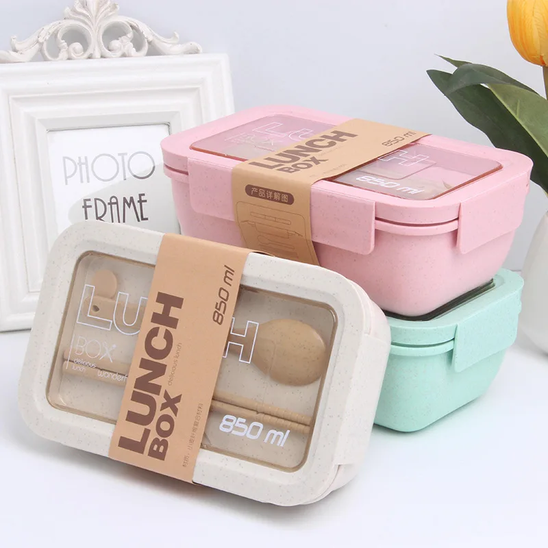 Plastic Home Double Layer Lunch Box Food Container 850ml Pink