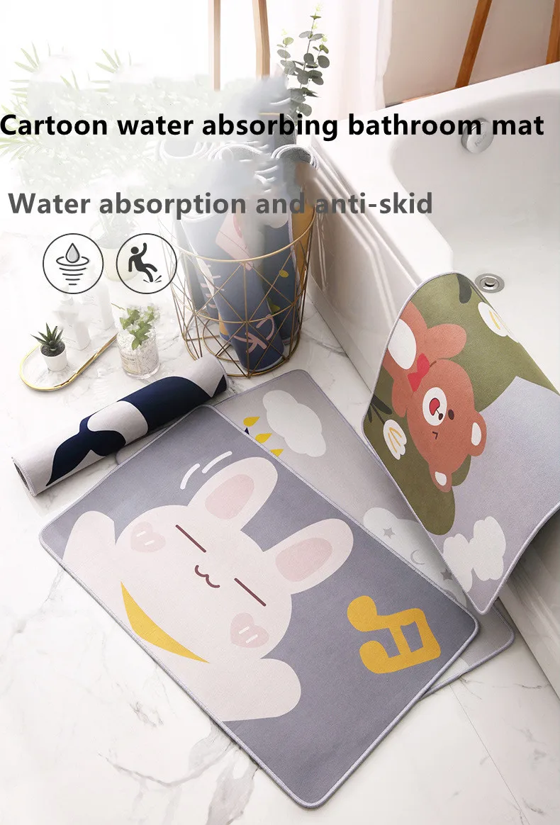 OEM Customizable Cartoon Bathroom Mats Waterproof Non-Slip Kitchen Living Room Floor Mat Heat Transfer Hotel Home Absorbent details