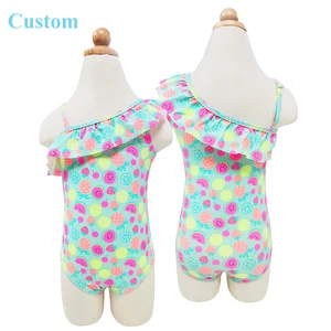 Custom One Piece Ruffled Neck Kids Swimwear Beachwear with Floral Designs Breathable Colorful Printed Girls' Swim Bathing Suit