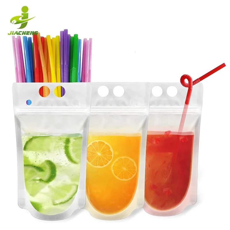 20 Pieces Drink Pouches Bags with Straws Zipper Plastic Beverage Bags
