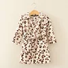 flannel robe-coffee leopard print
