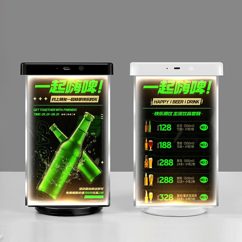 LED Rechargeable Rotating Three Sided Luminous Display Board Light Box Triangular Display Stand